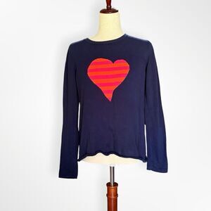 Lisa Todd Navy Striped Heart Long Sleeve 100% Cotton Sweater, S Preppy